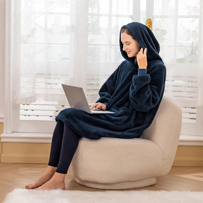 Hoodie Decke mit Ärmeln und Kapuze Blau 95x85cm für Frauen