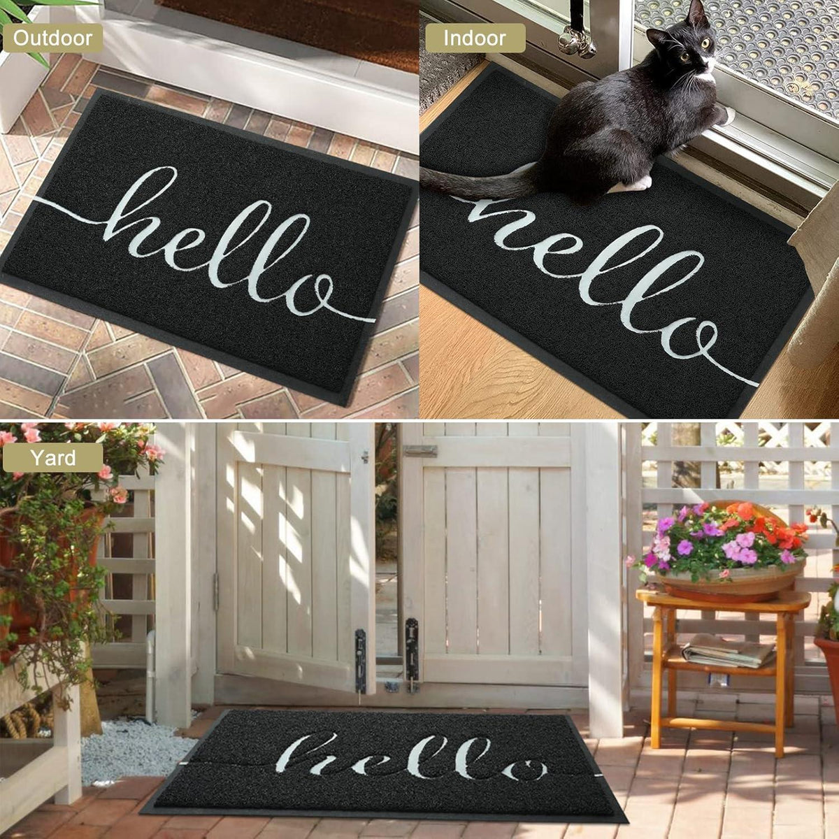 Fußmatte Hello für Innen & Außen, rutschfest, waschbar, 40x60 cm Schwarz