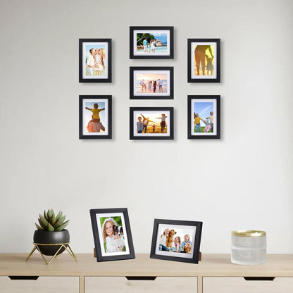 Bilderrahmen Set Schwarz 9er-Set für 10x15 Bilder Passepartout 13x18 Wand Tisch