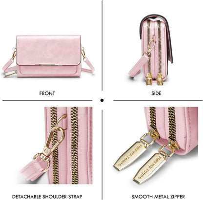 Roulens Damen Handy Umhängetasche PU Leder Crossbody Ölwachs-rosa