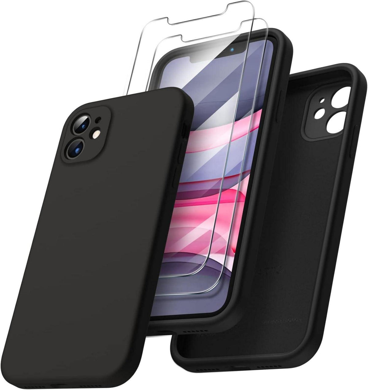 Silikon Hülle für iPhone 11 mit Schutzfolie Schwarz