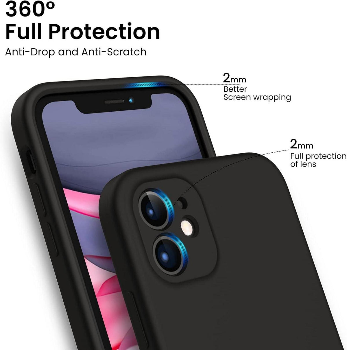 ORNARTO iPhone 11 Hülle Schutzfolie Silikon Gel Rubber Case Schwarz
