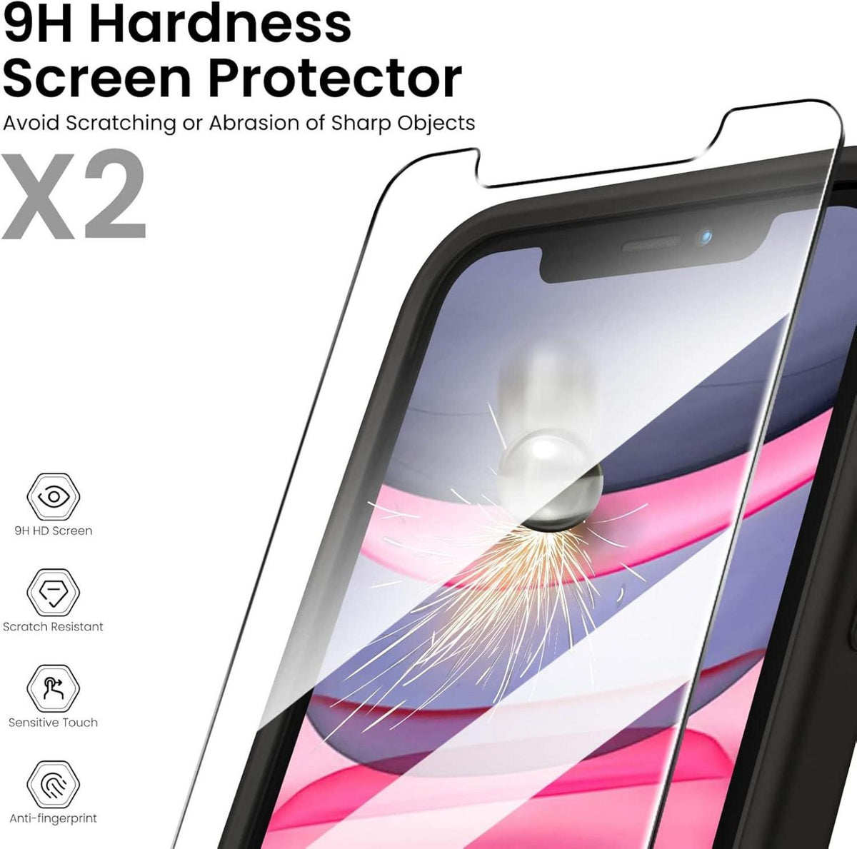 iPhone 11 Silikon Hülle mit 2 Schutzfolien Schwarz Rundumschutz