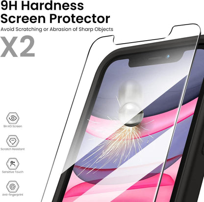 iPhone 11 Silikon Hülle mit 2 Schutzfolien Schwarz Rundumschutz