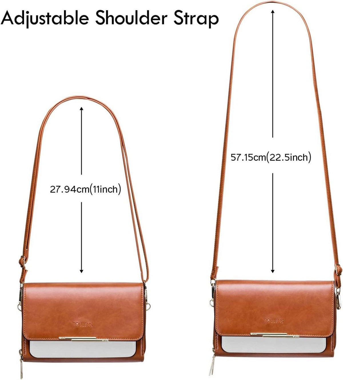 Kleine Damen Umhängetasche PU Leder Crossbody Handytasche weiß/Braun