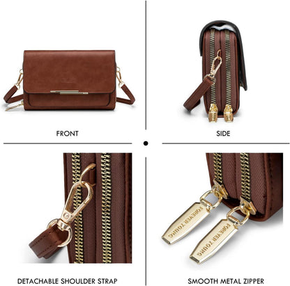 Kleine Damen Handy Umhängetasche PU Leder Crossbody Schultertasche Rotbraun