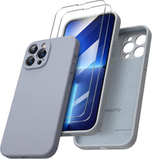 iPhone 13 Pro Max Hülle mit 2 Schutzfolien Silikon Gel Case Hellgrau