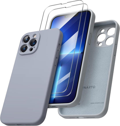 iPhone 13 Pro Max Hülle mit 2 Schutzfolien Silikon Gel Case Hellgrau