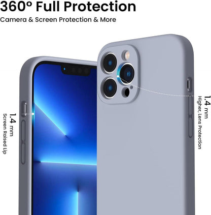 ORNARTO iPhone 13 Pro Max Hülle + 2x Schutzfolie Silikon Stoßfest Hellgrau