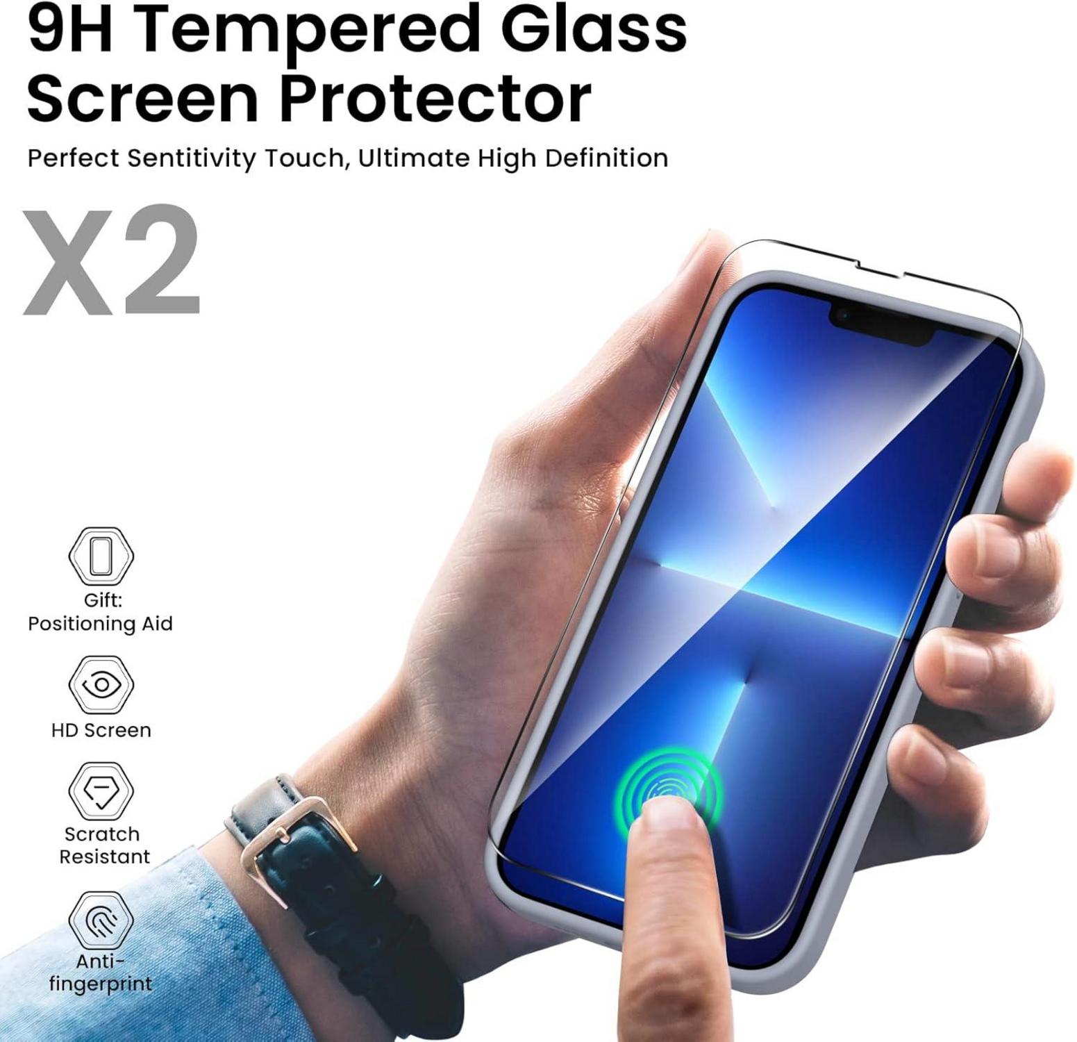 iPhone 13 Pro Max Hülle Silikon Gel Case + 2x Schutzfolie Hellgrau