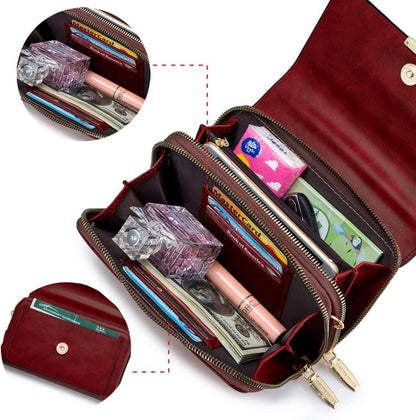 Kleine Damen Umhängetasche PU Leder Crossbody Ölwachs-weinrot
