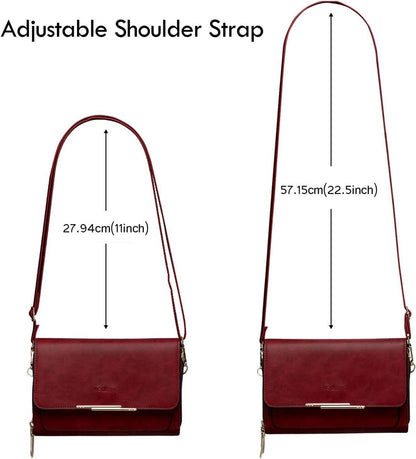 Kleine Damen Umhängetasche PU Leder Crossbody Schultertasche weinrot