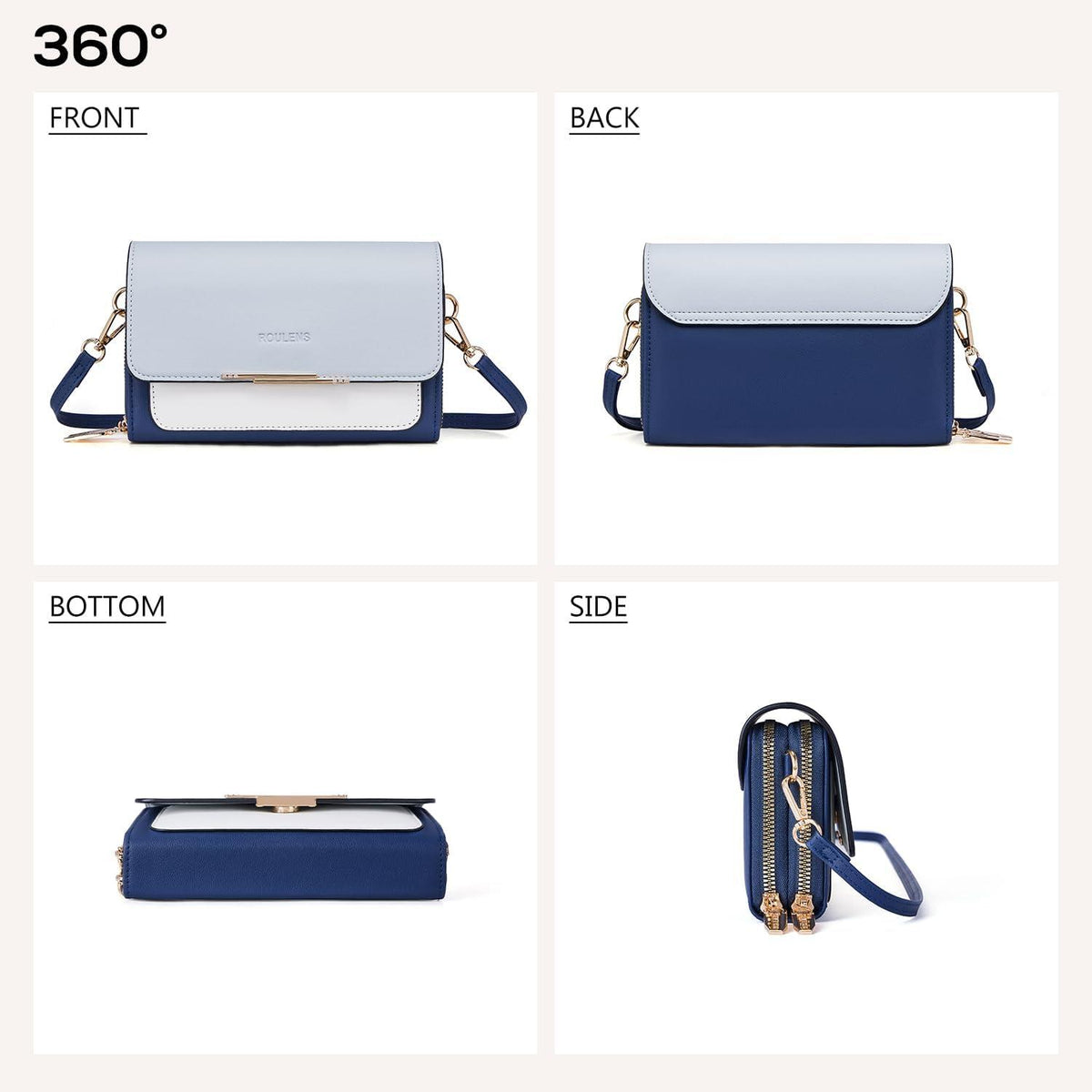 Kleine Damen Handy Umhängetasche PU Leder Crossbody Schultertasche Blau