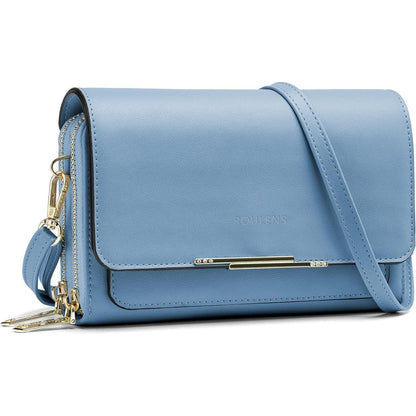 Kleine Damen Umhängetasche PU Leder Crossbody Blau mit