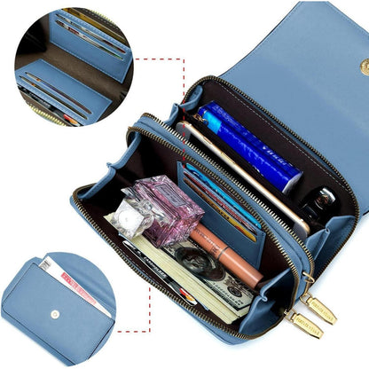 Kleine Damen Umhängetasche PU Leder Crossbody Blau mit