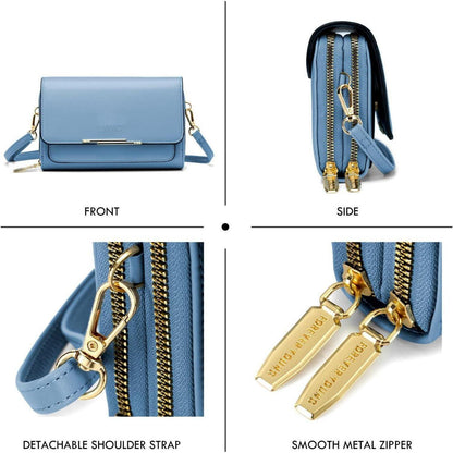 Kleine Damen Umhängetasche PU Leder Crossbody Blau mit