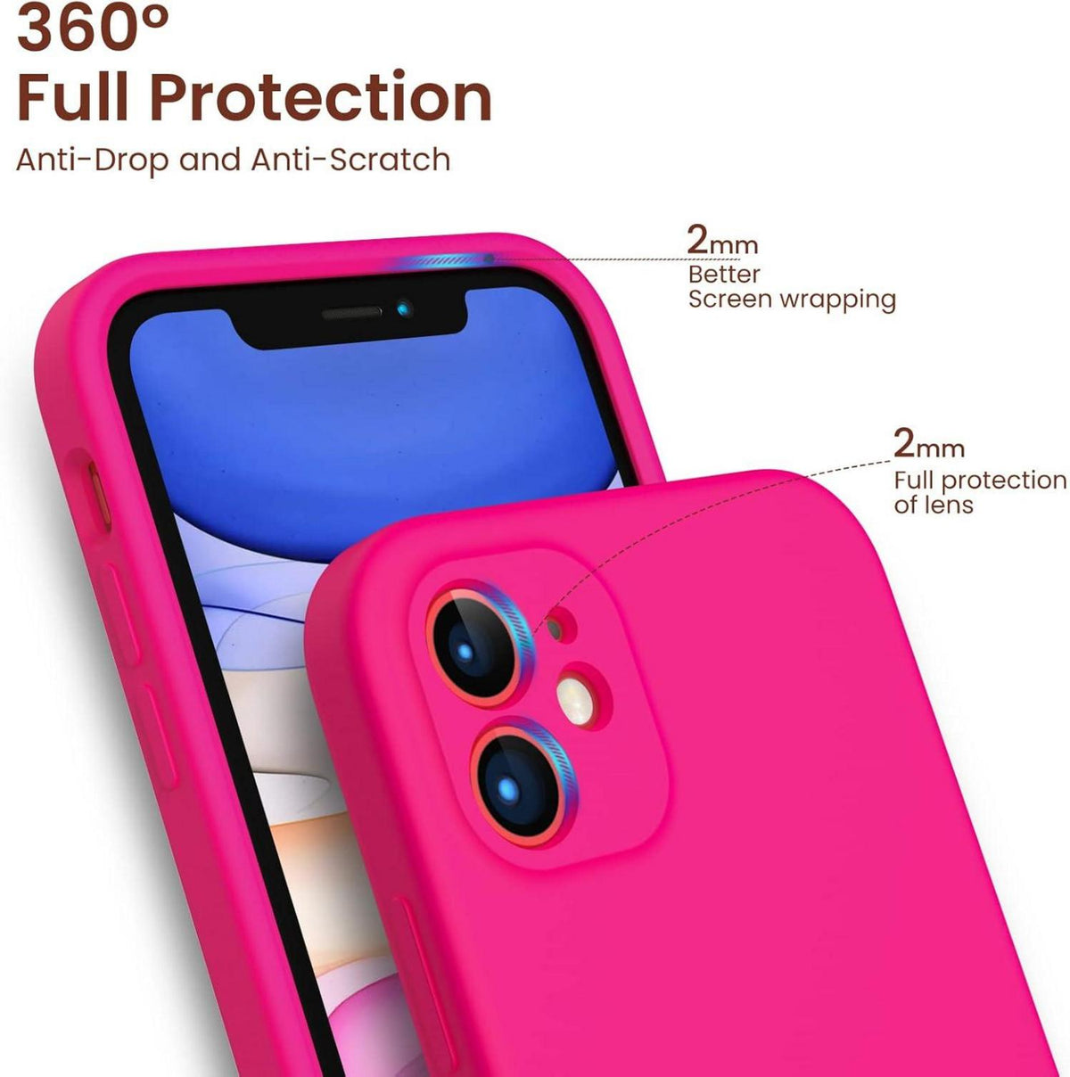 iPhone 11 Silikonhülle und Schutzfolie Set Stoßfeste Handyhülle Leuchtend Rosa