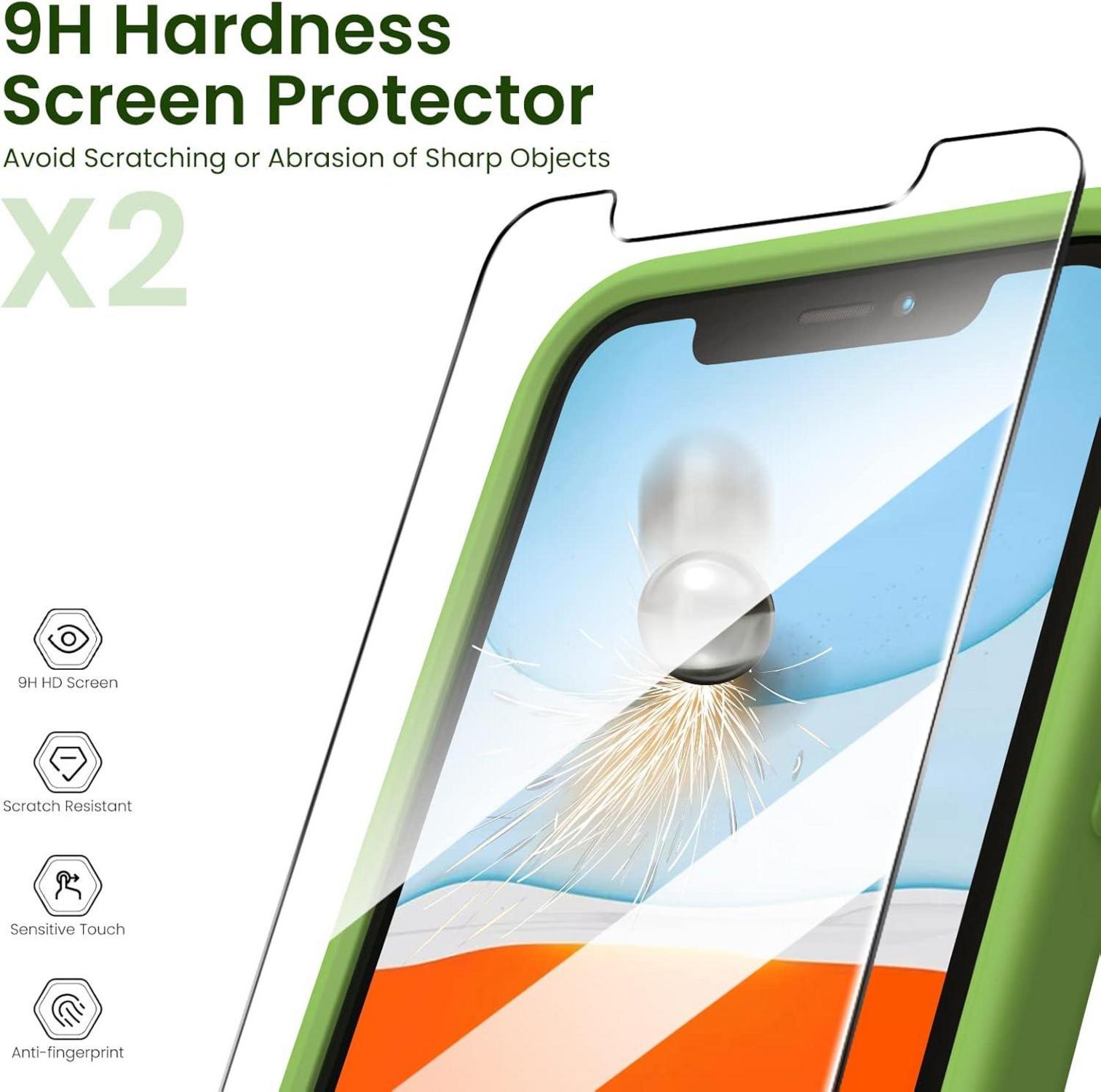 iPhone 11 Hülle Silikon Case mit Schutzfolie Rundumschutz Gras-Grün