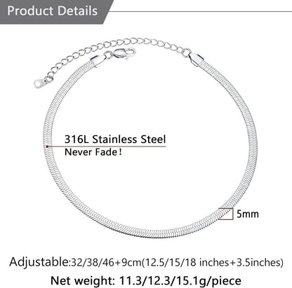 Damen Flache Schlangenkette Halskette Edelstahl Choker 5mm Silber 32cm