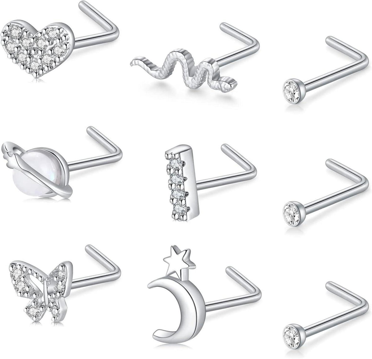 Nasenring Set Chirurgenstahl L Förmig Nasenpiercing Spirale Strass