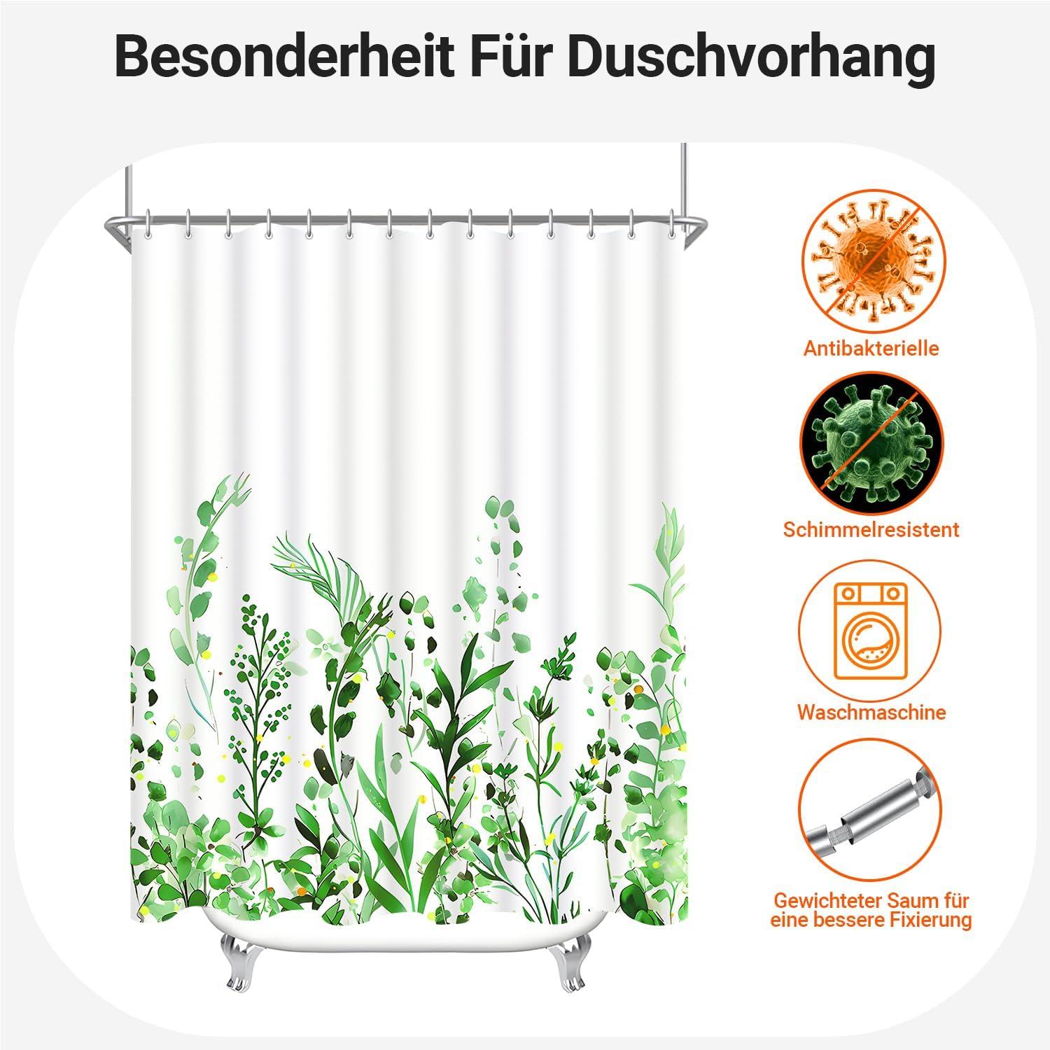 Duschvorhang 180x180 Antischimmel Blumen grün Polyester 12 Haken