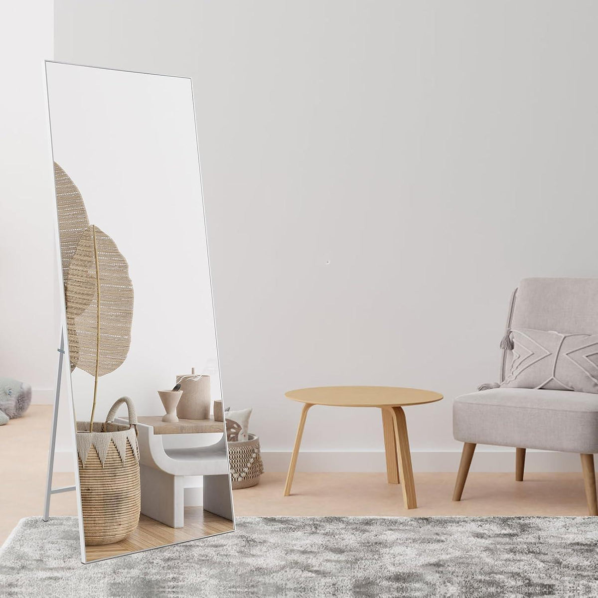 Großer Standspiegel 165x60cm mit weißem Rahmen – Ganzkörper Spiegel