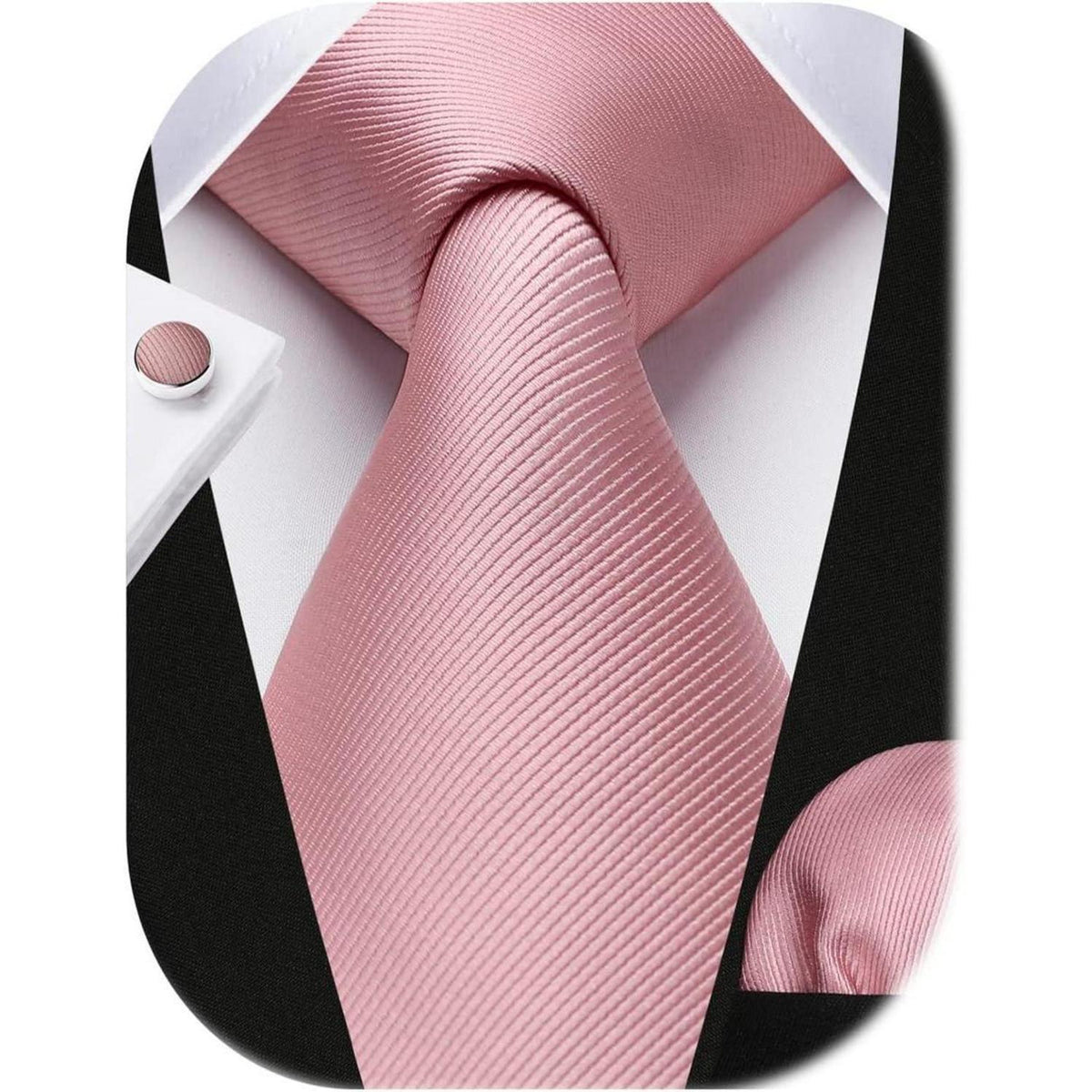 Herren Krawatten-Set mit Einstecktuch und Manschettenknöpfen Rosa