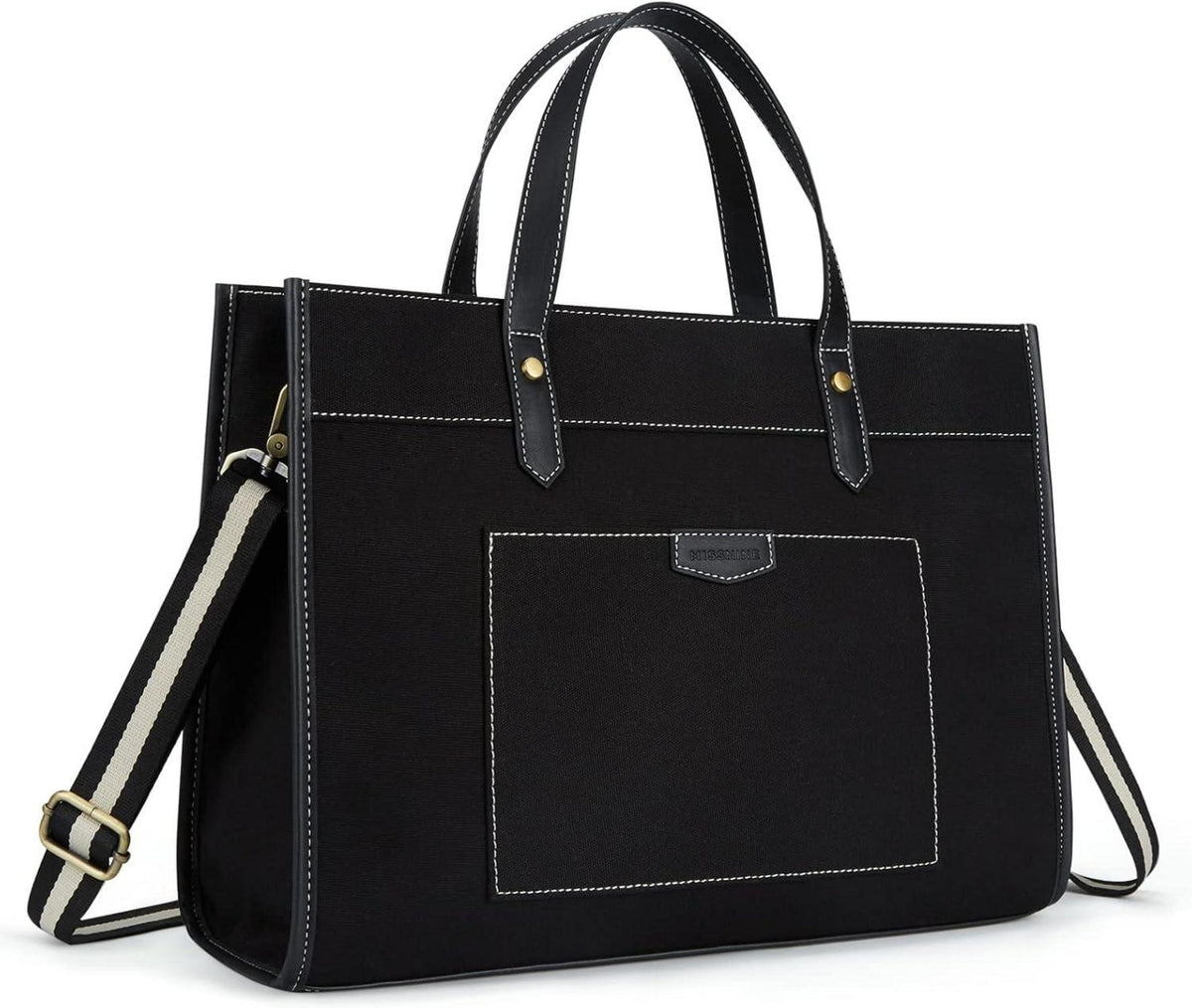 Große Laptoptasche Schwarz Canvas Damen Business Handtasche