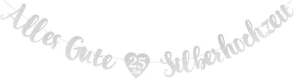 Silberhochzeit Glitzer Banner Alles Gute Deko 25. Party
