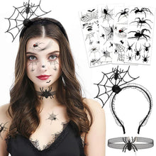 Halloween Spinne Haarreifen Set Spinnweben Tattoos Schwarz