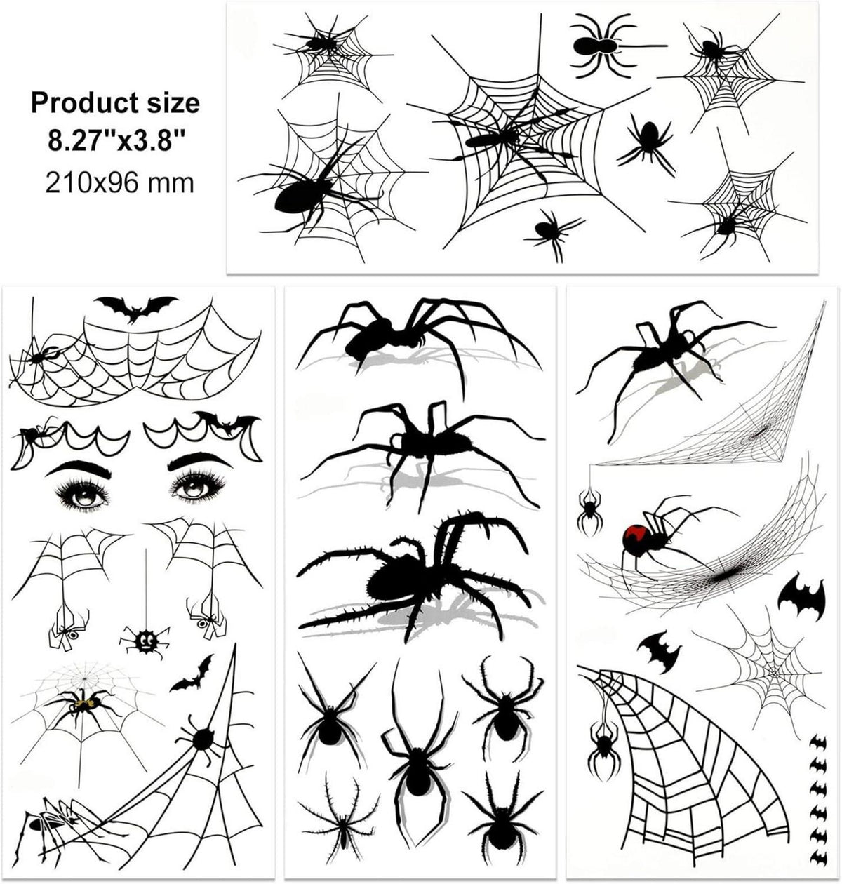 Halloween Spinne Haarreifen Set Spinnweben Tattoos Schwarz