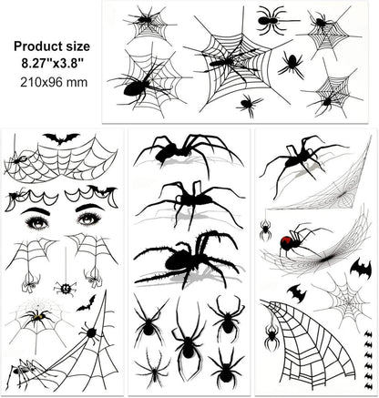 Halloween Spinne Haarreifen Set Spinnweben Tattoos Schwarz
