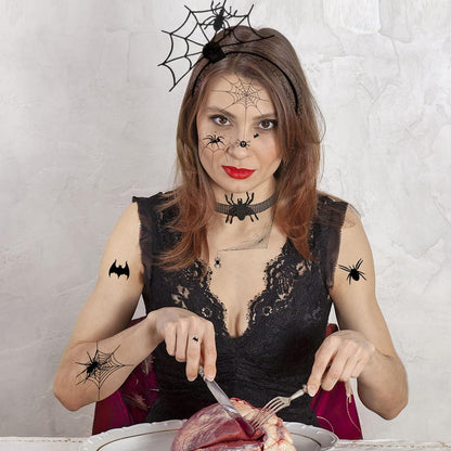 Spinne Haarreifen Halloween Kostüm Haarschmuck Schwarz Spinnen Tattoos