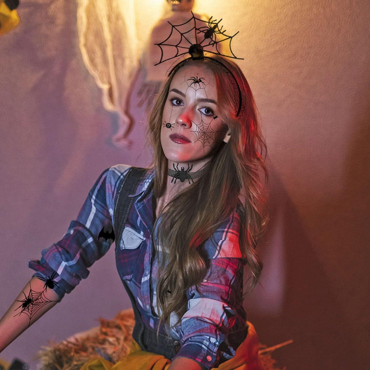Spinne Haarreifen Kostüm Halloween Spinnen Tattoo Stirnband Halskette