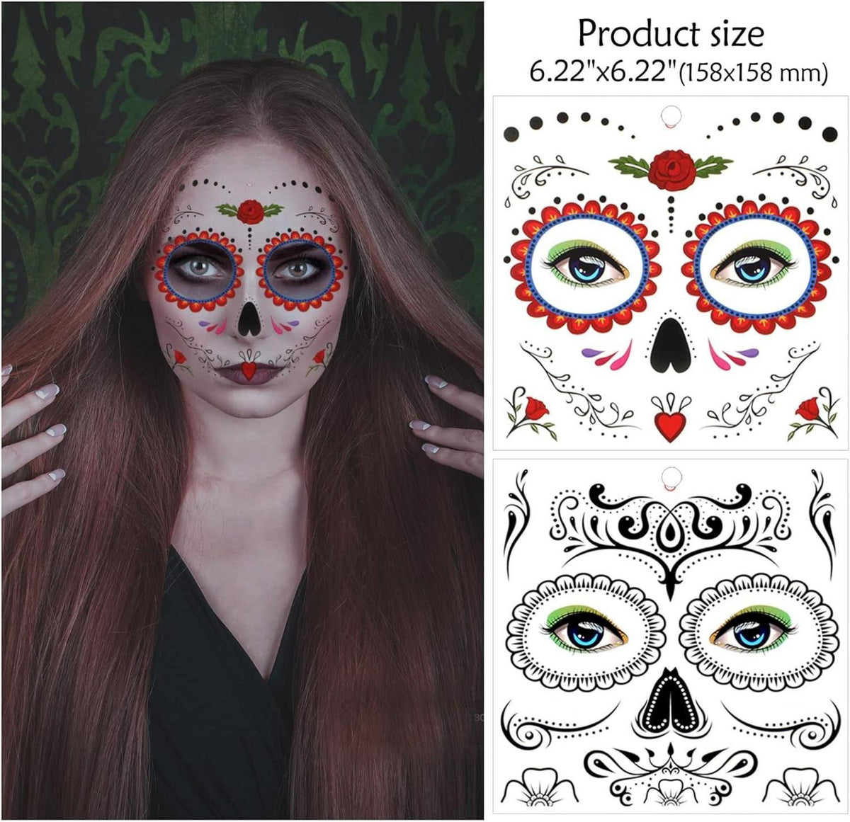 HOWAF Halloween Tag der Toten Haarreif und Gesicht Tattoos