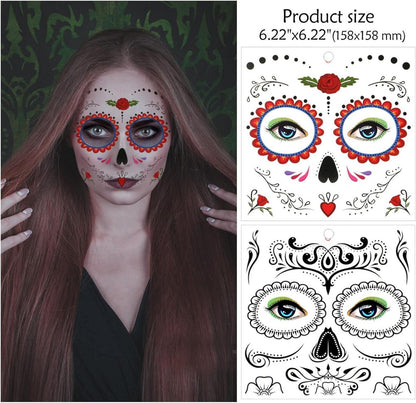 HOWAF Halloween Tag der Toten Haarreif und Gesicht Tattoos
