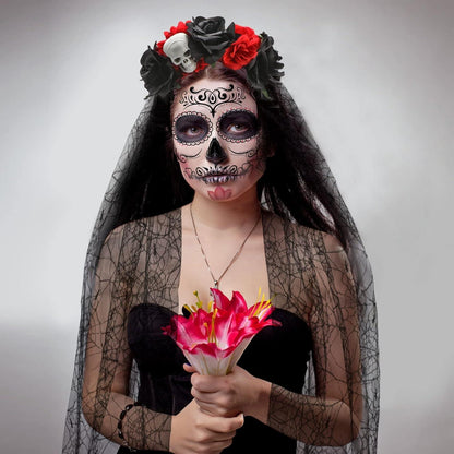 Halloween Tag der Toten Haarreif Schleier Rosen Gesicht Tattoos