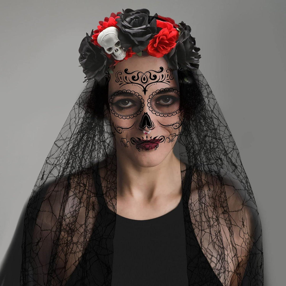 Halloween Tag der Toten Haarreif Totenkopf Gesicht Tattoos Frauen Accessoires