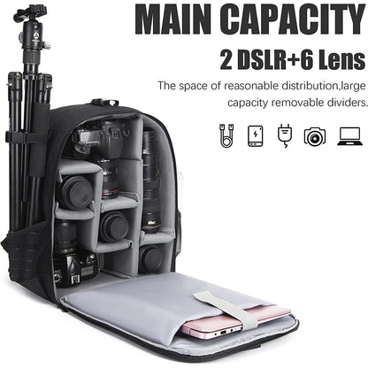 Kamerarucksack wasserdicht für DSLR/SLR – Stativkompatibel (5.0L Schwarz)