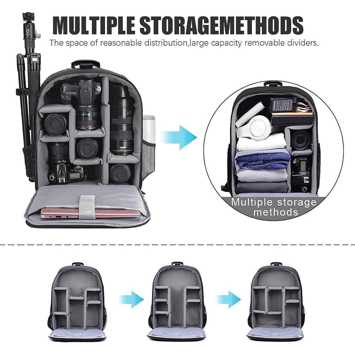 Kamerarucksack wasserdicht für DSLR/SLR – Stativkompatibel (5.0L Schwarz)