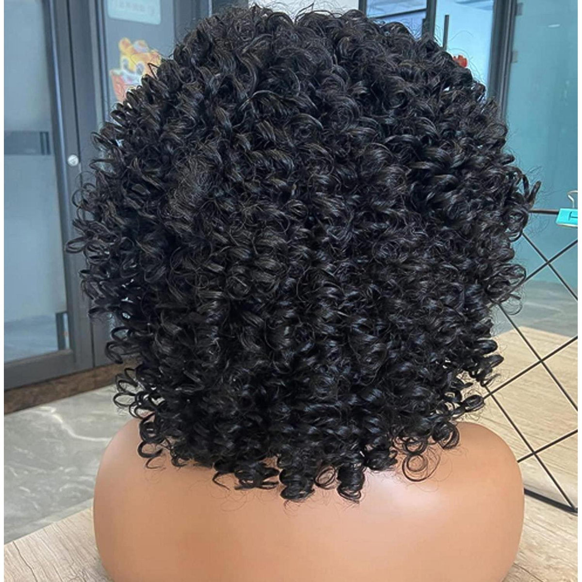 Afro Perücke Schwarz Lockig mit Pony – Natürliches Aussehen