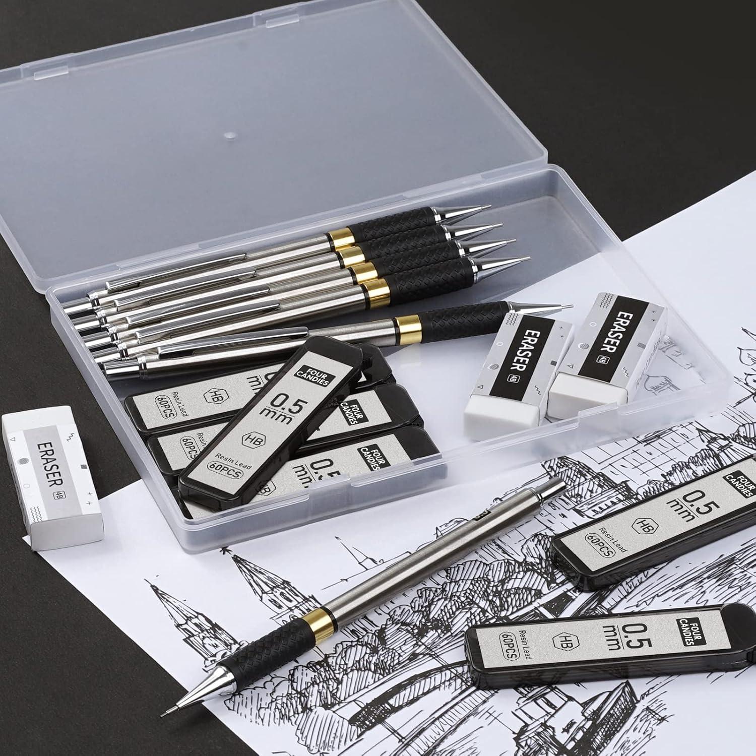Druckbleistift Set 0,5mm mit Metall Minenbleistifte, 360 HB-Minen, 3