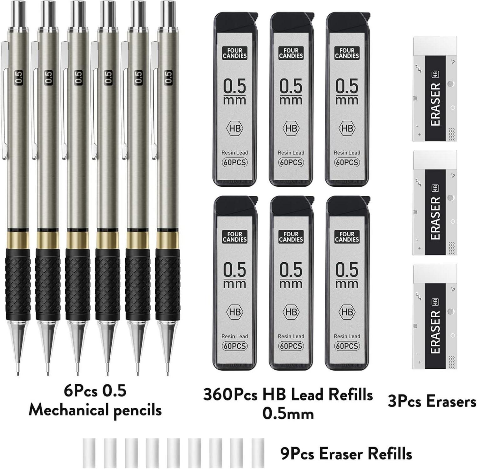 Druckbleistift Set 0,5mm mit Metallkörper, 360 HB-Minen, 3