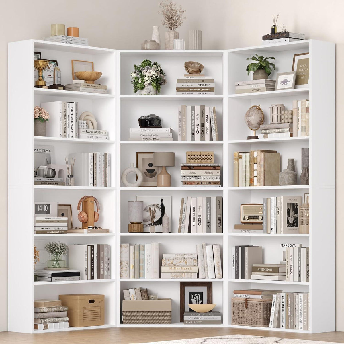 Holzregal mit 6 Fächern – Weißes Bücherregal für Wohnzimmer