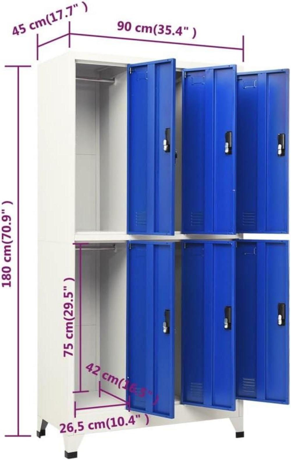 vidaXL Schließfachschrank Metall 90x45x180 cm Stahl Grau Blau