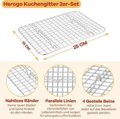 Edelstahl Auskühlgitter 2er-Set 25x19x2 cm für Kuchen Kekse