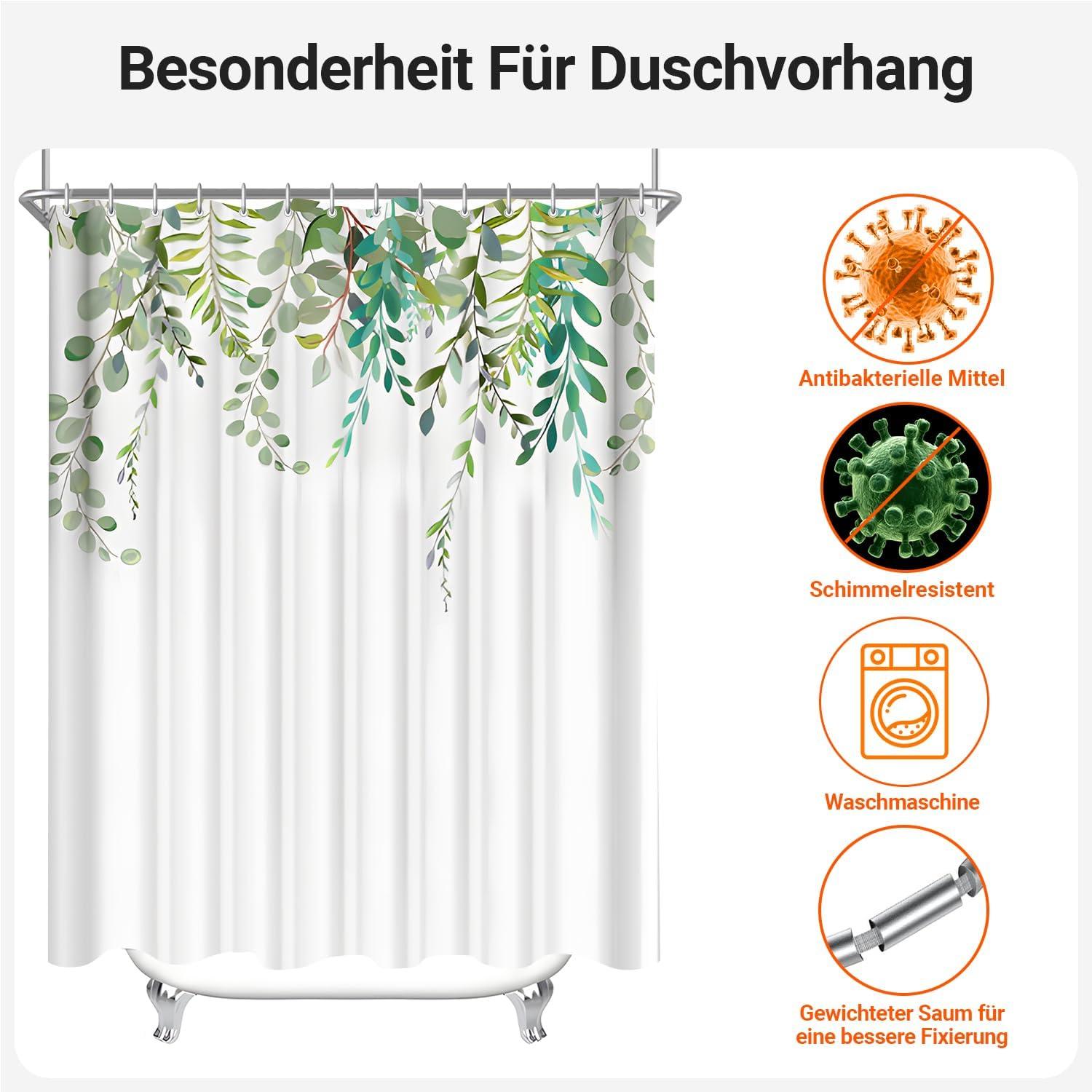 Duschvorhang Antischimmel Textil Laub Muster 180x200cm Wasserdicht