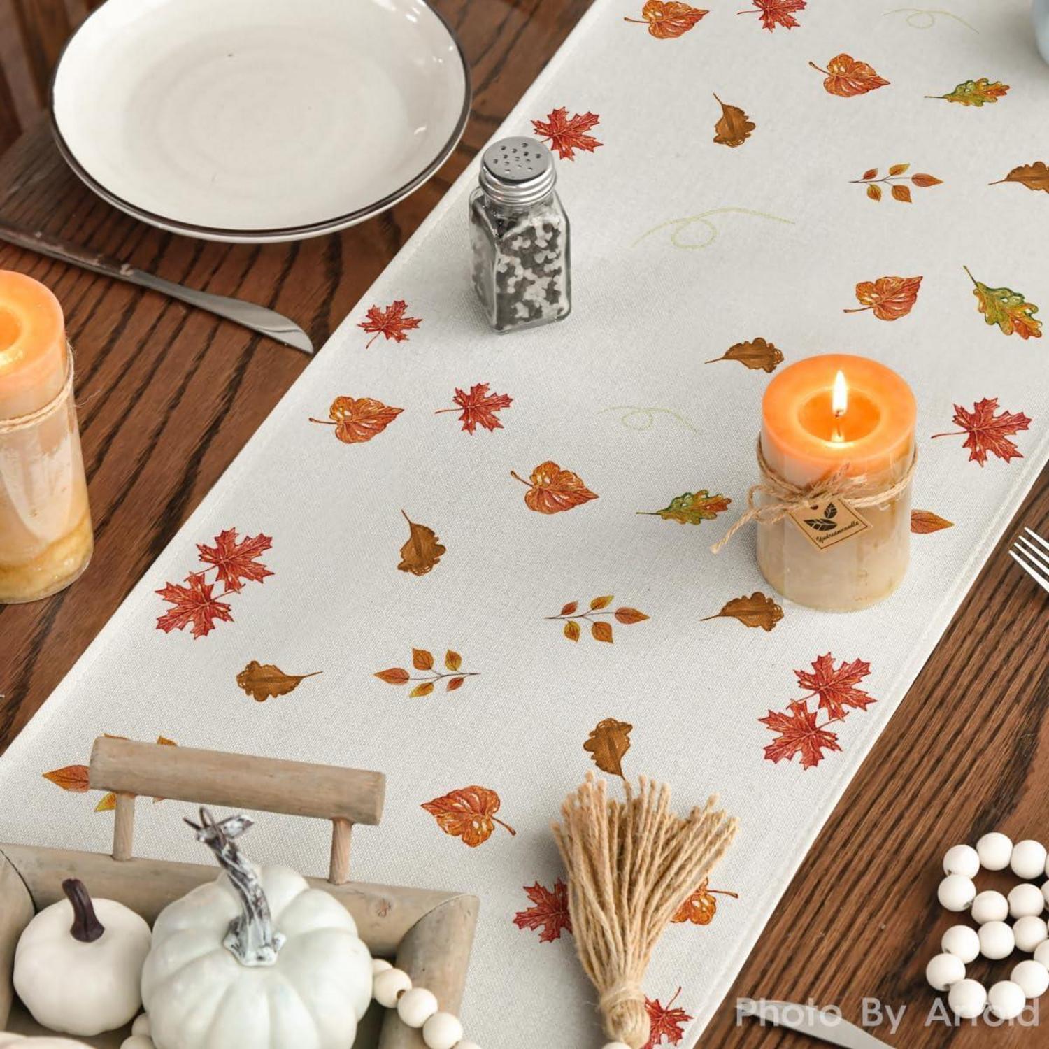Herbst Tischläufer Katze Kürbisse Ahornblätter 40x180 cm TableView Beige