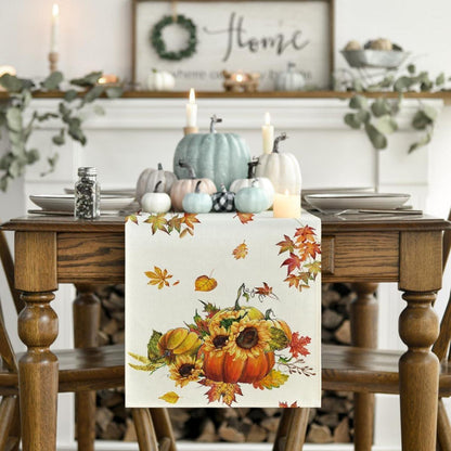 Herbst Tischläufer Kürbisse Ahornblätter Sonnenblumen 40x100