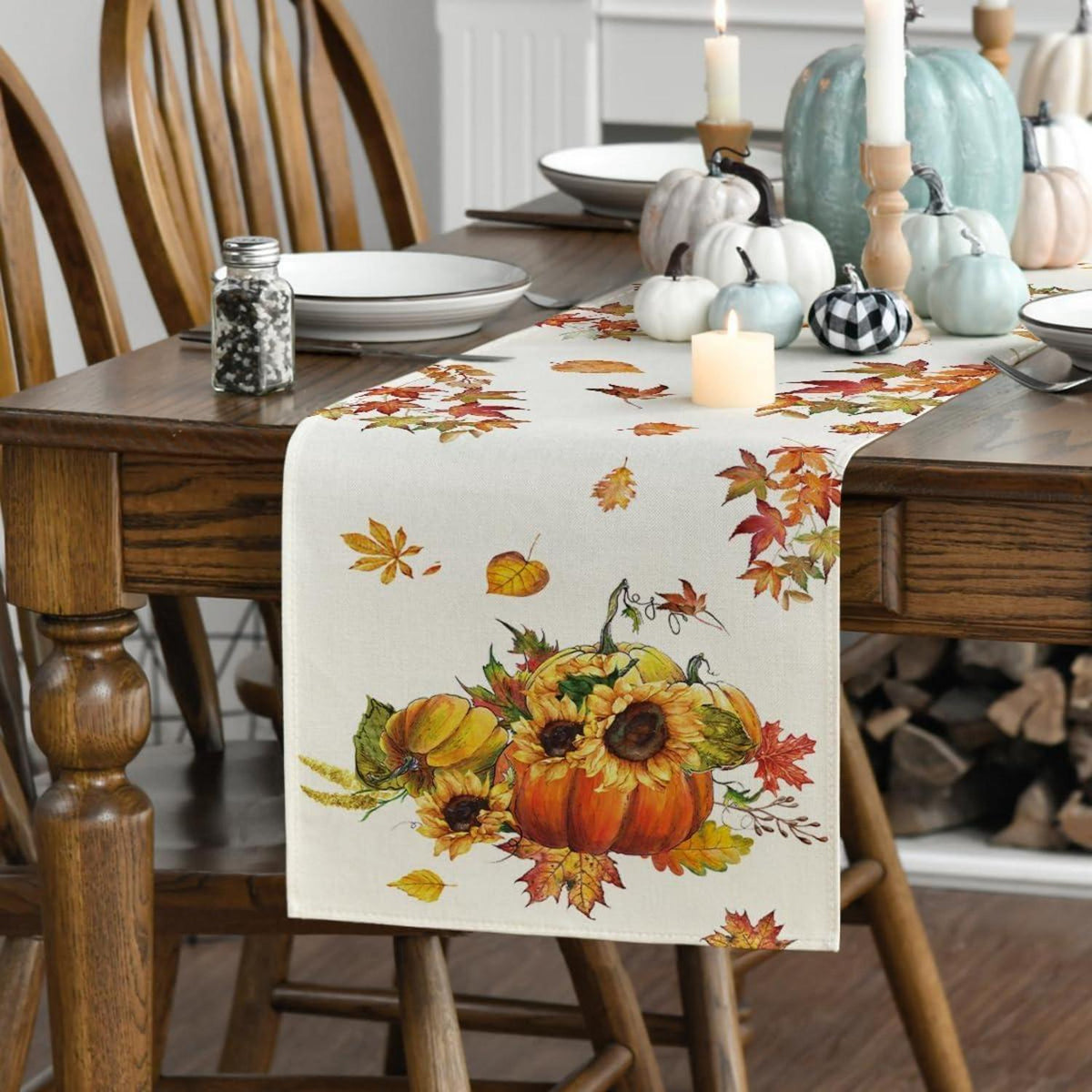 Herbst Tischläufer Kürbisse Ahornblätter Sonnenblumen 40x100 cm